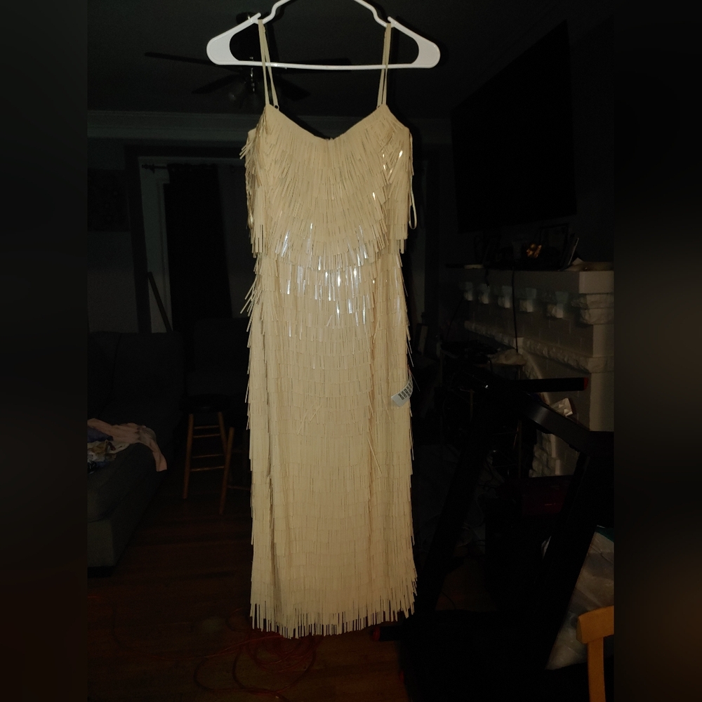 ASOS Strapless Cream Fringe Dress